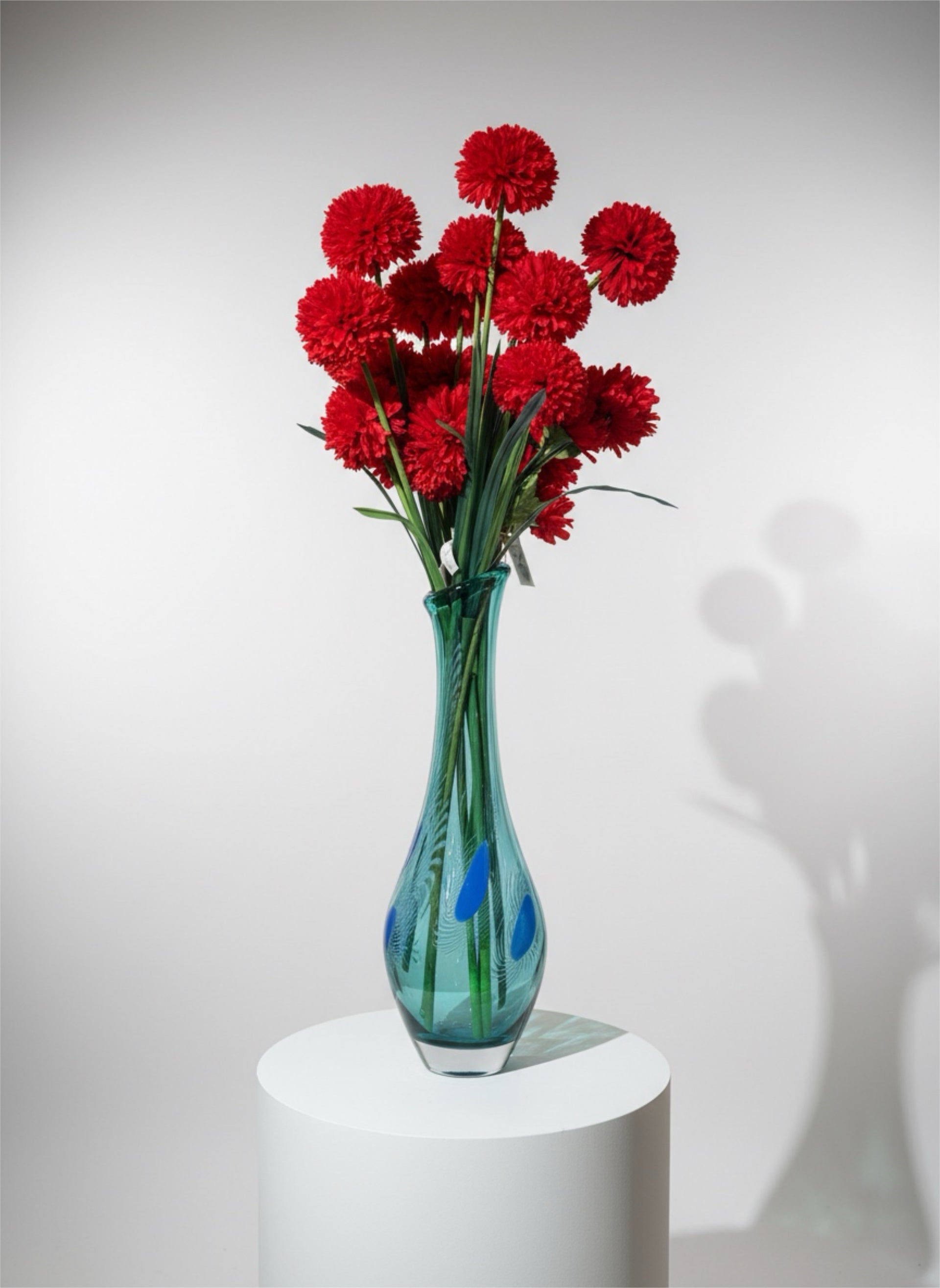 Yeşil Mavi Cam Uzun Vazo