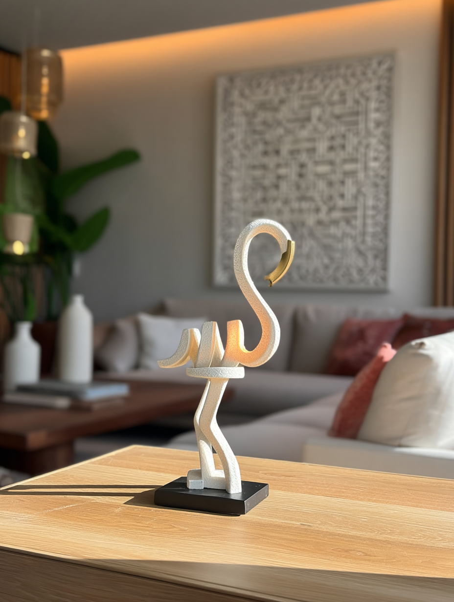 Beyaz Standlı Flamingo Art Object