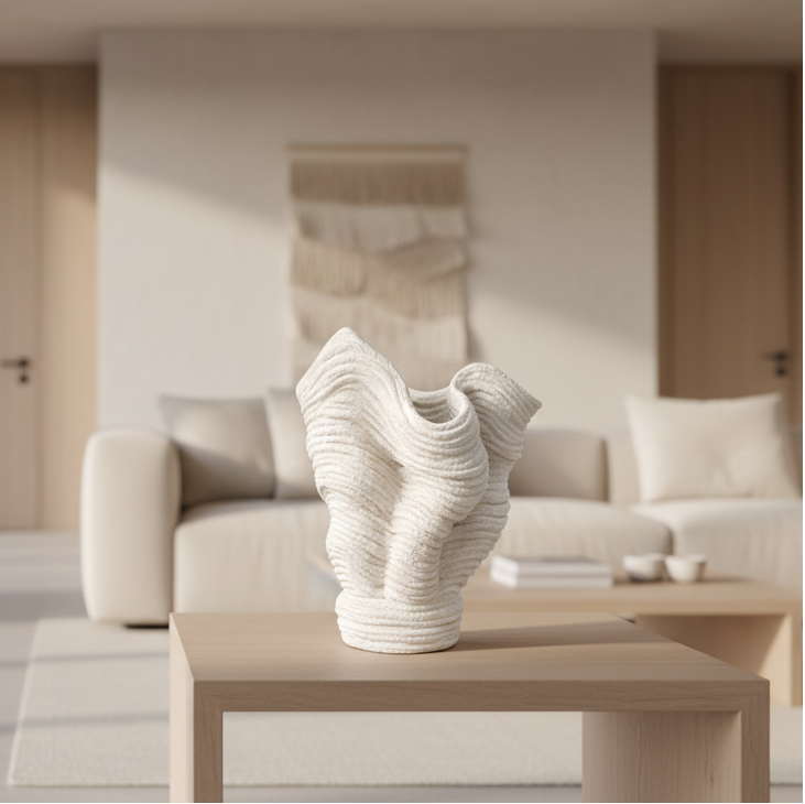 Beyaz Shell Vazo – Dokulu Dekoratif Obje