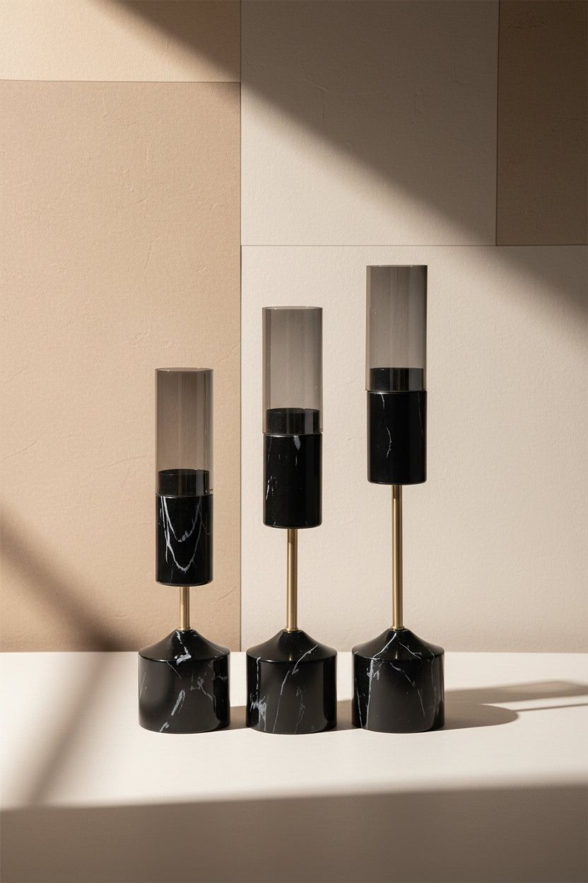 3’lü Siyah Cam Mumluk Seti