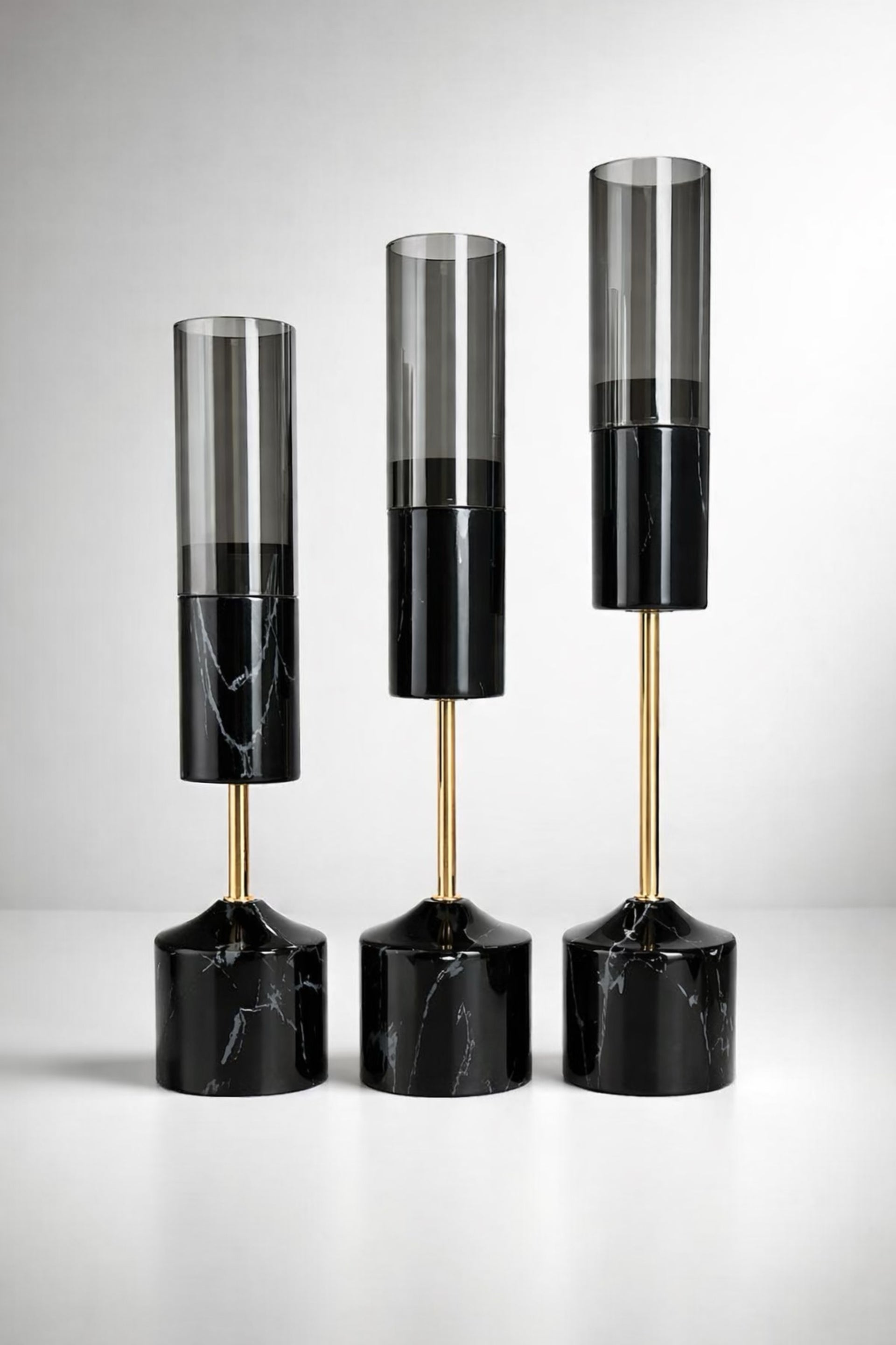 3’lü Siyah Cam Mumluk Seti