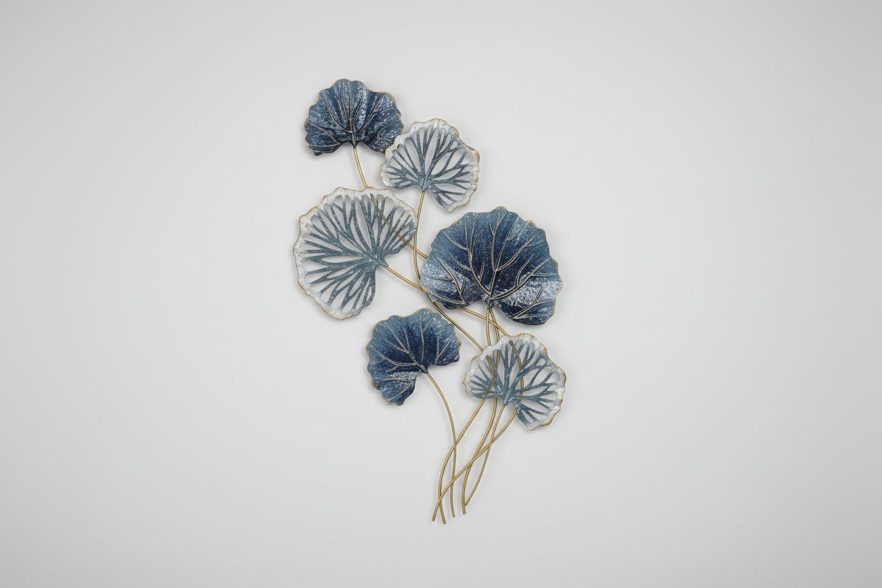 Mavi Metal Yaprak Duvar Dekoru